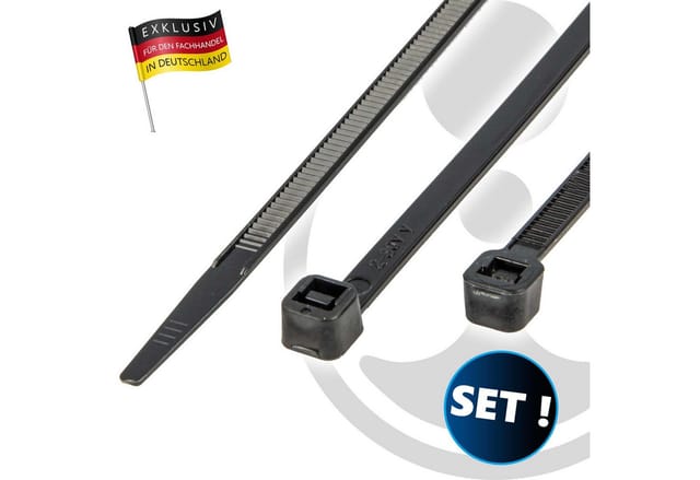 Tecuro - Kabelbinder 3,5 x 200 mm, vpe 100 Stück, Polyamid schwarz, UV-witterungsbeständig