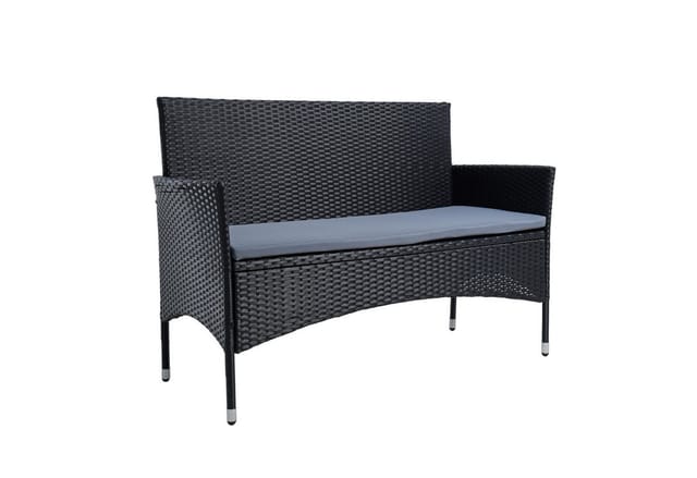 Estexo - Gartenbank Rattan Gartenmöbel 2-Sitzer Rattanmöbel Sitzbank Sitzkissen Schwarz