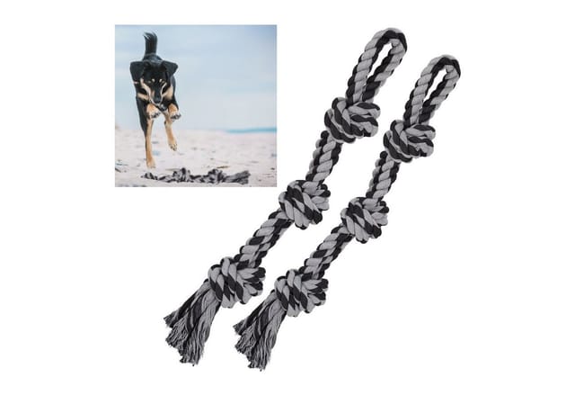 Relaxdays - Hundespielzeug Seil, 2er Set, Zerrspielzeug große Hunde, robust, Kauspielzeug, 70 cm, Hundetau, schwarz/grau