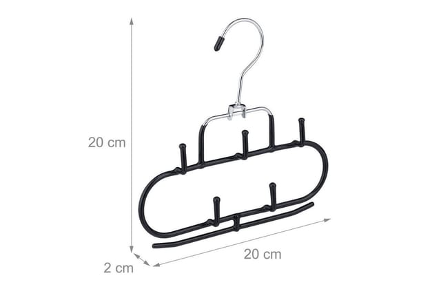 Relaxdays Gürtelhalter 3er Set, 5 Haken, Steg, rutschfest, Accessoires-Bügel, Krawatten, Gürtel, Tücher, Metall, schwarz