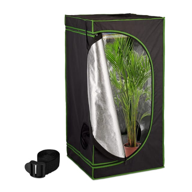Relaxdays Growzelt, HxBxT: 120x60x60 cm, reflektierende Innenfolie, lichtundurchlässig, indoor Zuchtzelt, schwarz/grün