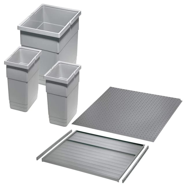 Ninka Abfalltrennsystem eins2vier KB 450 mm (2 x 6L / 1 x 13,5L) alugrau für Seitenstärke 16 mm