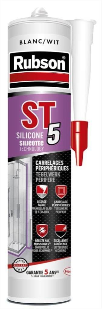 Rubson - Sanitär-Dichtstoff speziell für Randfliesen, geruchlose Silikonfuge auf Wasserbasis, schimmelhemmend Farbe weiß , Kartusche 300ml - 1631737