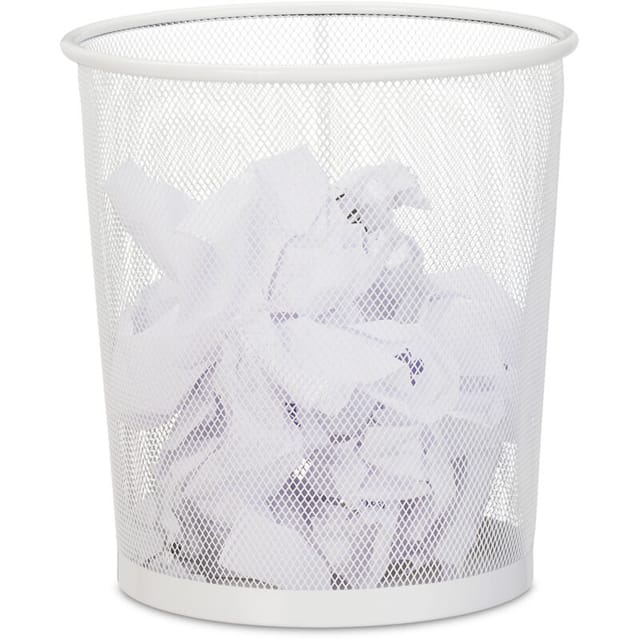 3 x Papierkorb, Büro & Jugendzimmer, offen, rund, Drahtgeflecht, Papiermülleimer, Metall, h x d: 28 x 26 cm, weiß