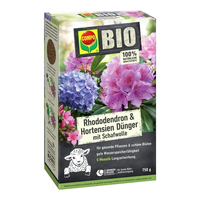 Compo - bio Rhododendron- und Hortensien Langzeit-Dünger mit Schafwolle 750g