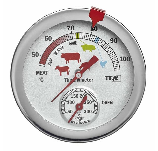Tfa Dostmann 141027 Analoges Braten-/ Ofenthermometer 14.1027, Aus Edelstahl, Hitzebeständig, Mit Verschiedenen Garstufen, Zur K
