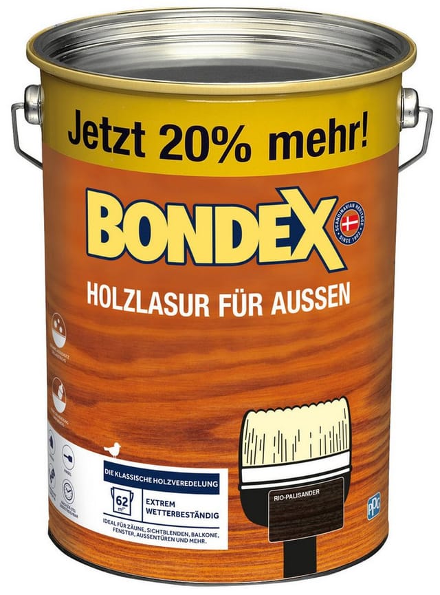 Holzlasur für Außen 4,8 l rio palisander + 20% Inhalt Holzschutz - Bondex