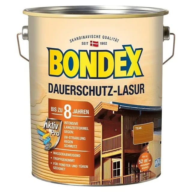 Dauerschutz Lasur 4 l, teak Holzlasur Schutzlasur Holzschutz Aussen - Bondex