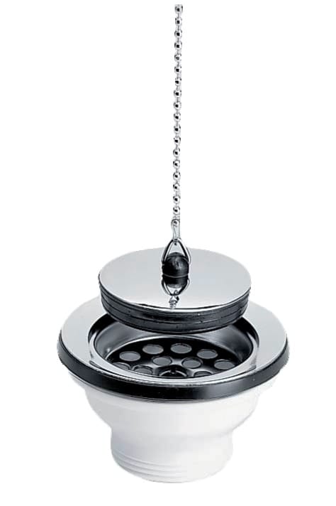 PVC-Spülbeckenablauf aus Guss/Synthetik mit Edelstahlgitter, Stopfen und Kette Ø84 - Bohrung 60mm