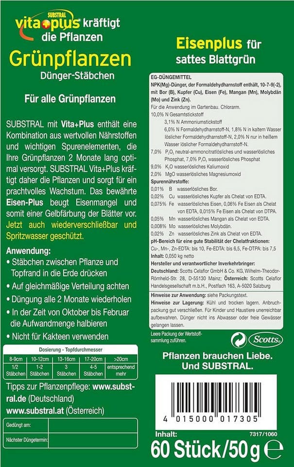 Dünger-Stäbchen für Grünpflanzen - 60 Stück - Substral