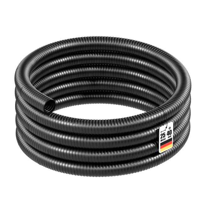 Wiltec Teichschlauch 25m Spiralschlauch 40mm (1 1/2") schwarz, lichtundurchlässig, extrem biegsam Saugschlauch Druckschlauch