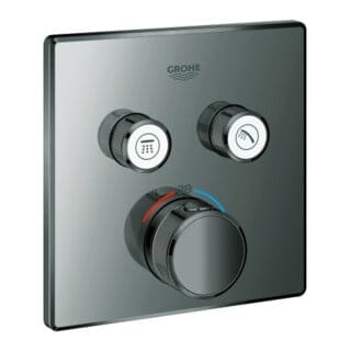 GROHE Thermostat Grohtherm SmartControl 29124, mit 2 Absperrventilen, Fertigmontageset für Rapido SmartBox, Wandrosette eckig, hard graphite