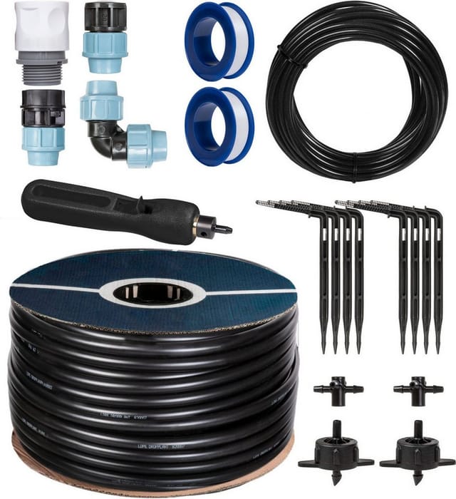 HOLZBRINK Start Set Gewächshaus Bewässerung Bewässerungssystem inkl. 10 m LDPE Verlegerohr 20 mm, 2x Tropfer 4l/h, HTB-09-S-10