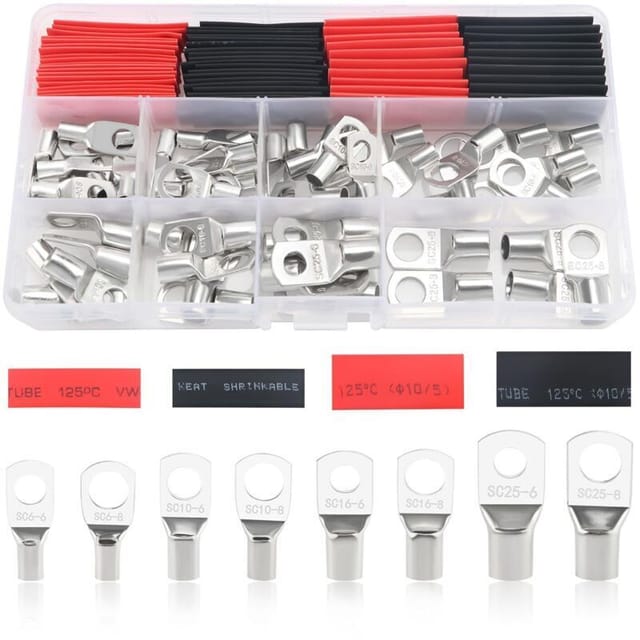120-teiliges Set M6/m8 Rohrkabelschuhe, Batteriekabel-endklemmen Für Elektrokabel, Mit Schrumpfschlauch, Silber