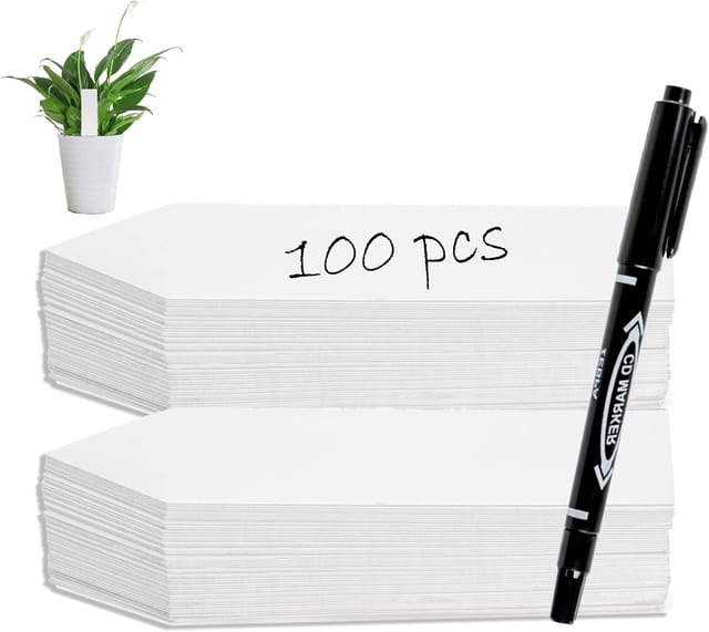 Pflanzetiketten aus Kunststoff mit Stift, wiederverwendbare Pflanzetiketten und Zubehör, wasserfeste Pflanzetiketten aus Kunststoff (weiß)
