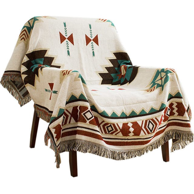 Teppich mit geometrischem Stammesmuster/Quastenteppich/Blumenteppich/Geeignet für Sofa/Bett/Außenbereich (Größe: 130 x 160 cm / 51,1 x 62,9 Zoll)