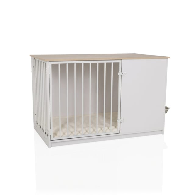 Hundebox / Hundekäfig PAWHOME XL 102x60x65,5 cm weiß/eiche hjh LIVING