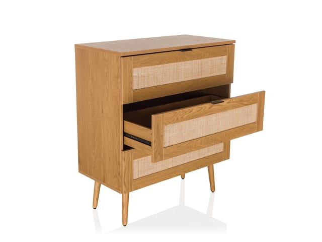Kommode BOHEO K 80x40x91 cm 3 Schubladen Rattangeflecht eiche hjh LIVING