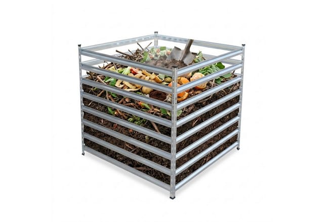Relaxdays Komposter Metall, Biokomposter Garten, HBT: 90 x 90 x 90 cm, 729 Liter, Laubkomposter, Streben, Stahl, silber