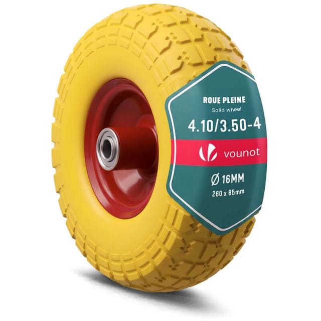 VOUNOT® Schubkarrenrad Pannensichere 3.50-4, Innenloch Ø16mm, 260x85 mm