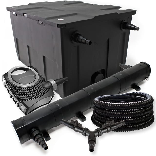 Sunsun Komplettset: Cbf-550 Teichfilter Bis 60000l Teichfilteranlage Als Durchlauffilter, Neo10000 Teichpumpe 10000l/h 80w, Cuv-272 Teichklärer Uvc Klärer Mit 72w, 25m Teichschlauch 25 Mm, Y-verteiler