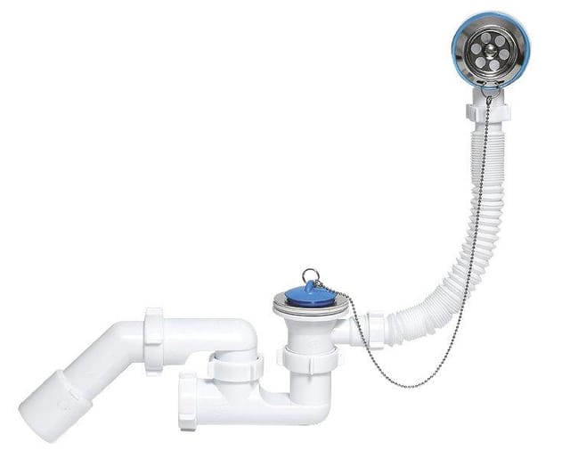 Badewannensiphon mit Metallsieb, Stopfen und Kette