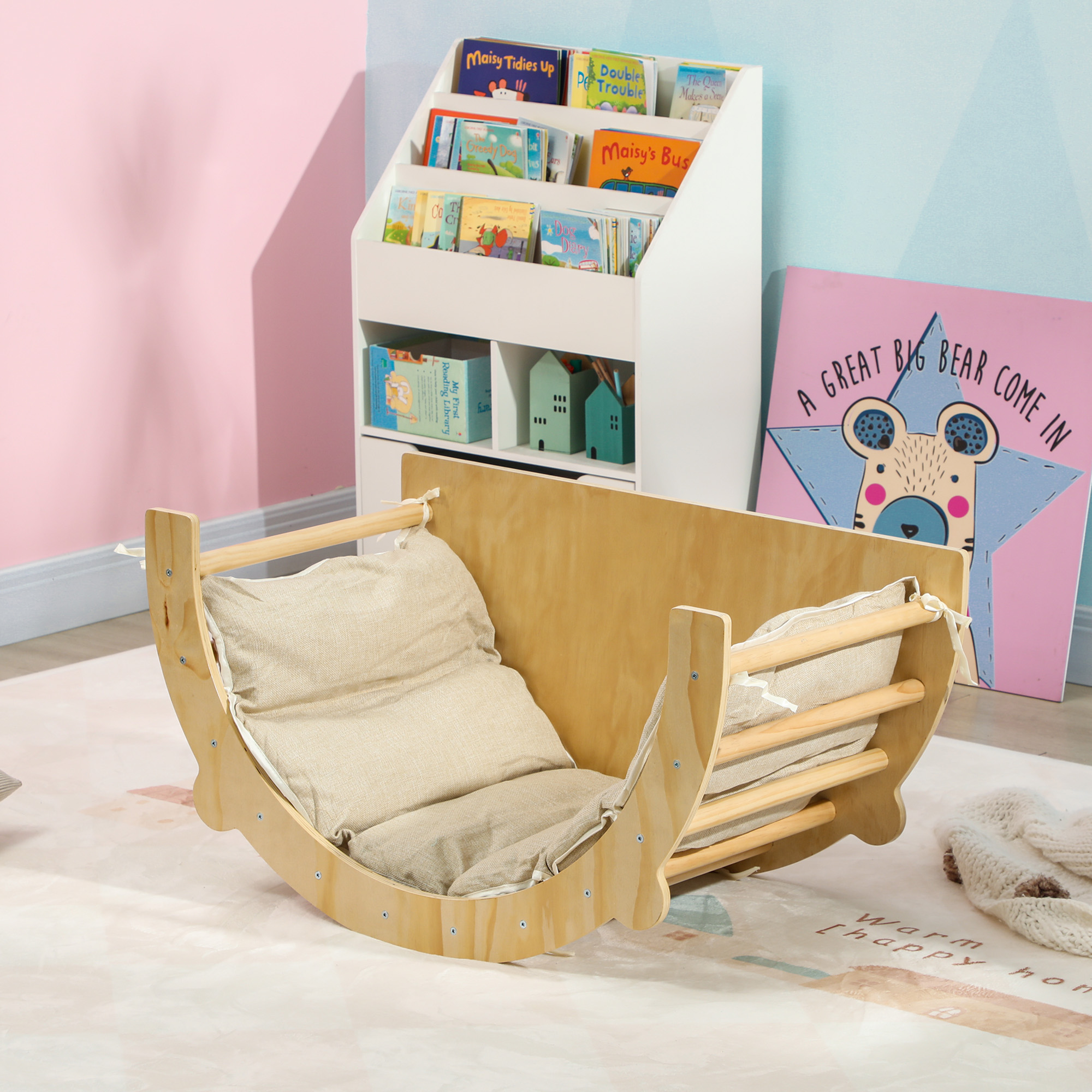 3-in-1 Montessori-bogen Für Kinder Von 18–48 Monaten: Klettergerüst, Tisch Und Schaukel Mit Kissen