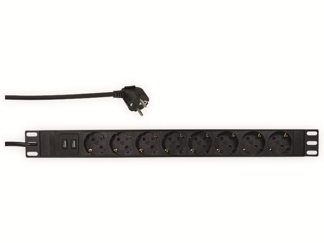 Logilink - Steckdosenleiste 19', 8-fach, Schutzkontaktstecker, 2x usb, schwarz