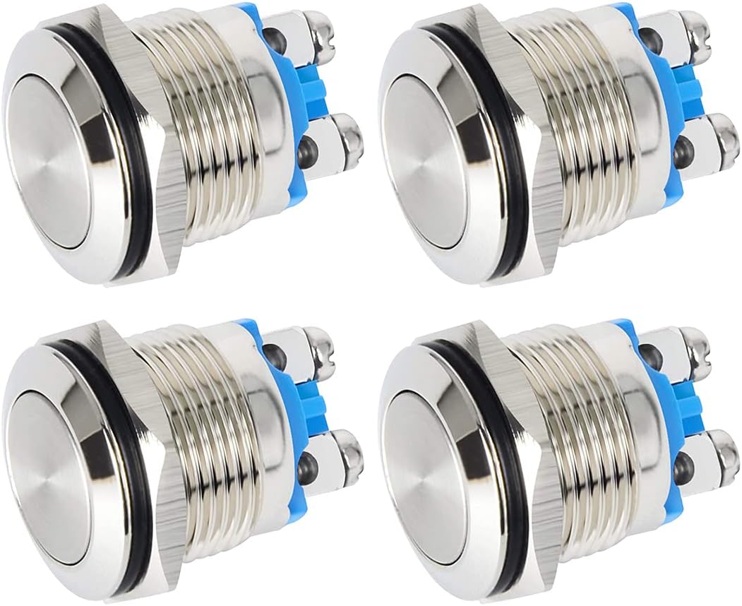 [french Days]4 Pièces 16mm Interrupteur À Bouton-poussoir À Verrouillage Etanche Avec Bornes À Vis 3a/12 V/24 V/125 V/250 V Interrupteur À Bouton En Métal En Acier Inoxydable (tête Plate)