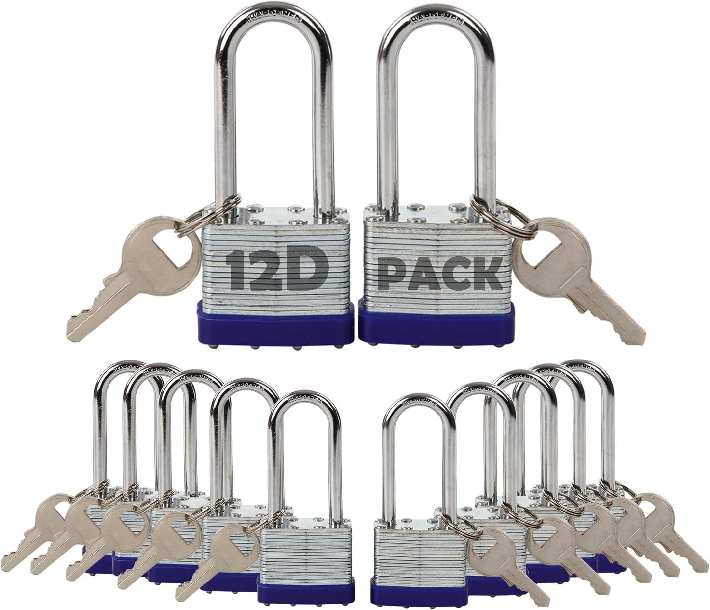 [french Days]paquet De 12 Cadenas À Clé Identique Avec 14 Pièces Identiques, Anse Extra Longue, Corps En Acier Laminé Robuste De 1-9/16" 40 Mm, Antirouille, Pour Casier Extérieur Et Intérieur, Clôture