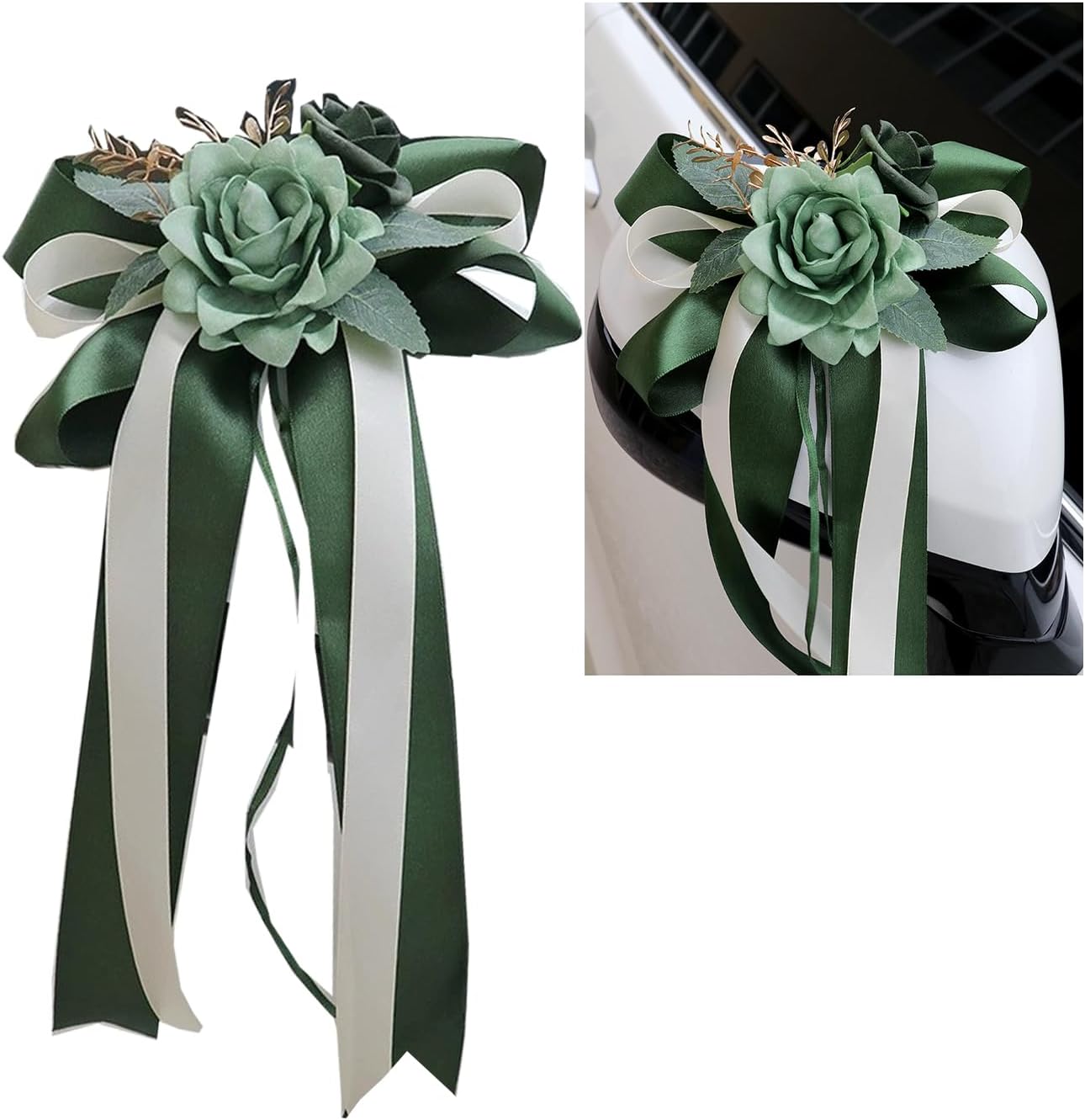 [french Days]lot De 4 Nœuds De Voiture En Soie - Décoration De Voiture De Mariage - Simulation De Rose - Nœud De Voiture - Poignée De Porte - Rétroviseur - Décoration De Chaise De Mariage - Avec Vento
