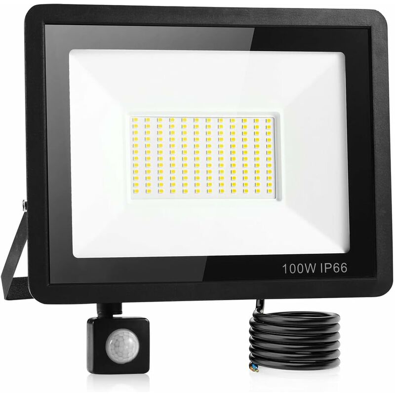 [french Days]100w Led Projecteur Exterieur Detecteur，ip66 Imperméable Luminaire Exterieur Detecteur，lumière Blanche Froide，largement Utilisé Dans Les Garages, Les Jardins, Les Jardins De Devant, Etc.
