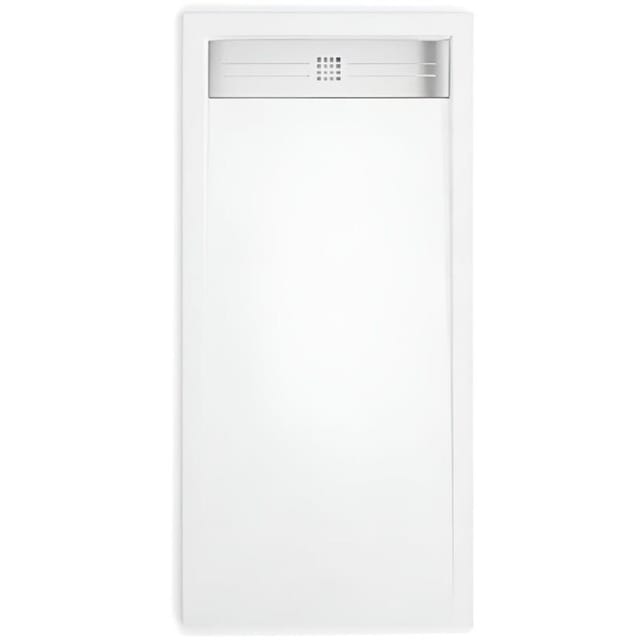 Mineralguss-Duschwanne extra flach elite Schieferoptik weiss 70x100cm Ablaufschutz in Chrom