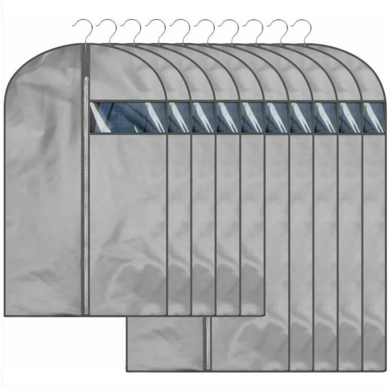 [french Days]lot De 10 Housse À Vêtements Anti-poussière Housse De Protection Avec Zip Pour Veste Manteau Gris