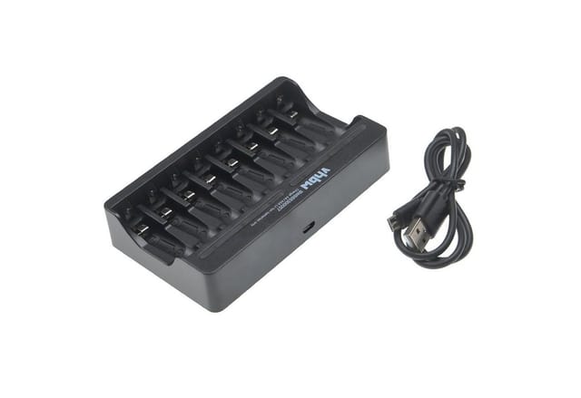 Vhbw - 8-Fach Akku-Ladegerät kompatibel mit wiederaufladbaren aa / aaa Akkus, Li-Ion-Akkuzellen, Haushaltsbatterien - Micro-USB-Ladegerät