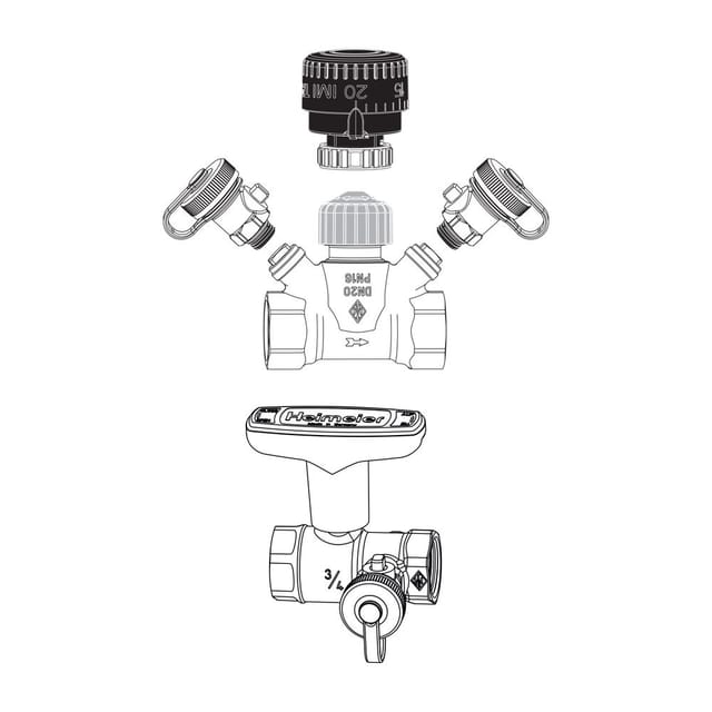 Heimeier - imi ta Strangventil TA-Multi Set 2, dn 15 Handrad, Entleerung, Globo h, Rotguss
