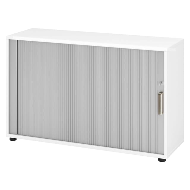 Bümö Rollladenschrank Office - 2 Ordnerhöhen Weiß/silber
