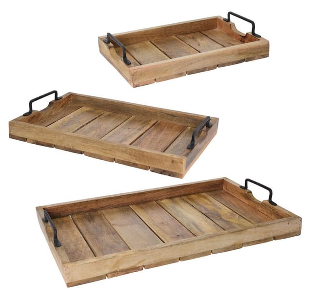 Serviertabletts aus Holz, 3 Stück im Set
