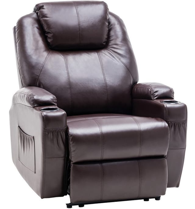 M MCombo Elektrisch Relaxsessel Massagesessel Fernsehsessel Liegefunktion Vibration Heizung 7061 neues Modell (Braun-Kunstleder)