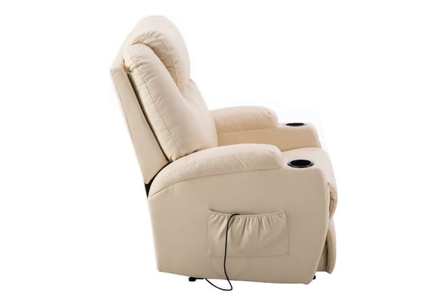 M Mcombo Elektrisch Relaxsessel Massagesessel Fernsehsessel Liegefunktion Vibration Heizung 7061 neues Modell (Creme- Kunstleder)