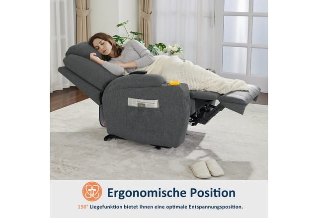 M Mcombo Elektrisch Relaxsessel Massagesessel Fernsehsessel Liegefunktion Vibration Heizung 7061 neues Modell (Grau-Stoff)