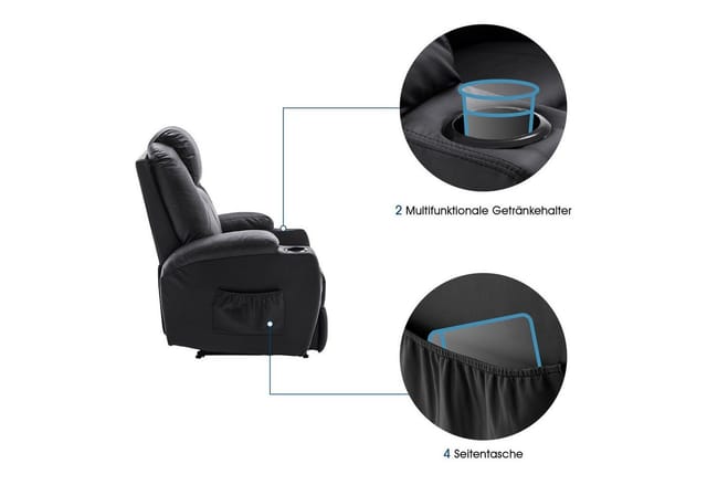 M Mcombo Elektrisch Relaxsessel Massagesessel Fernsehsessel Liegefunktion Vibration Heizung 7061 neues Modell (Schwarz-Kunstleder)