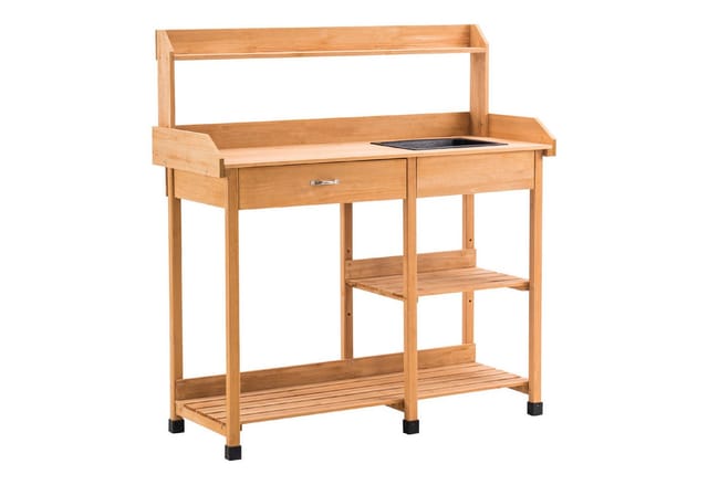 Mcombo - m Pflanztisch Gärtnertisch Blumentisch mit Waschbecken Ablage Natur 0458