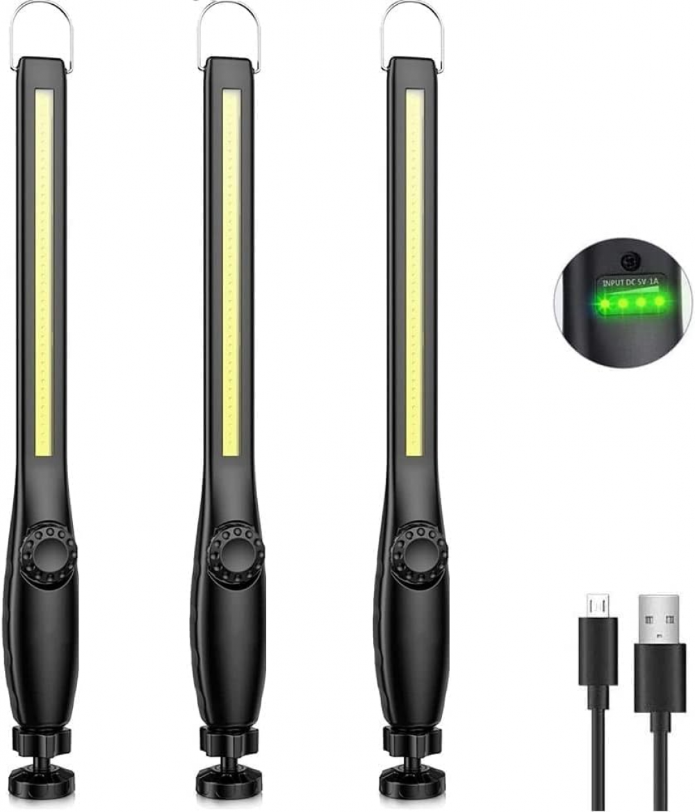 [french Days]baladeuse Led Mecanicien, Lampe De Travail Rechargeable, Cob Lampe Atelier Dimmable, Lampe De Poche Led Pour Voiture, Garage, Camping (3 Pièces)