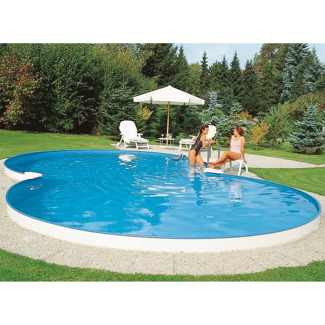 Stahlwandpool achtform Exklusiv 625x360x150 cm, Stahl 0,8 mm weiß, Folie 0,6 mm blau, Einhängebiese