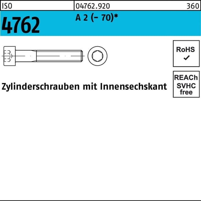 Zylinderschraube iso 4762 m.Innensechskant m 3 x 8 a 2