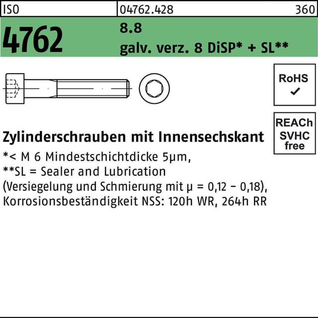 No Brand - Zylinderschraube iso 4762 m.Innensechskant m 16 x 180 8.8 galvanisch verzinkt 8 DiSP+SL