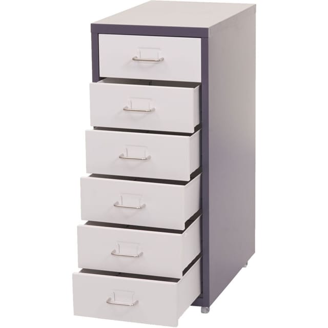 Neuwertig] Rollcontainer Preston T851, Schubladenschrank Stahlschrank, 69x28x41cm 6 Schubladen dunkelgrau weiß