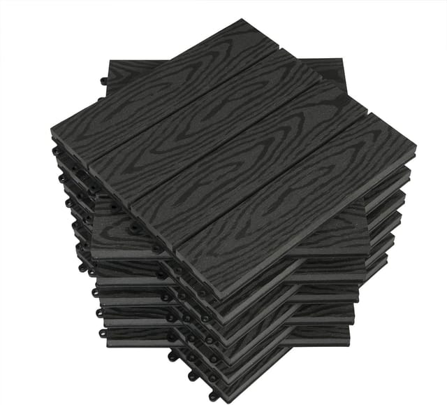 GTF002an Bodenfliesen WPC-Platte 30x30cm Belag für Außengartenterrasse im Holz-Kunststoff-Verbund-Stecksystem, Anthrazit (11 Stück / 1 m²)