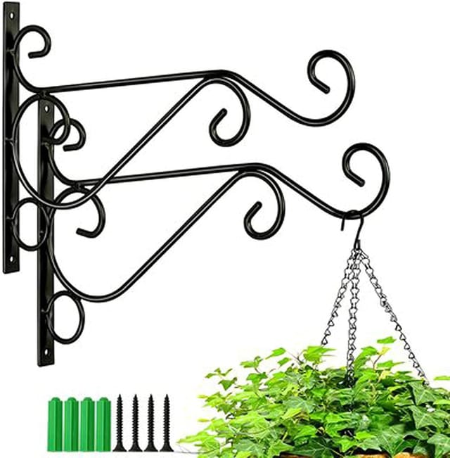 2 Stück Balkon-Wand-Pflanzenständer, Balkon-Wand-Pflanzenständer mit Schrauben, Metall-Schmiedeeisen-Hängekorb-Halterungen, Zubehör, geeignet zum